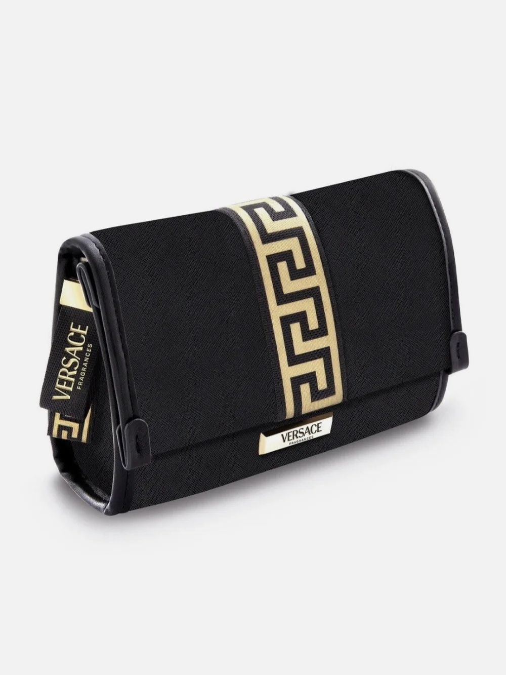 NWOT Versace Fragrances Black and Gold Logo Cosmetic Makeup Travel Bag